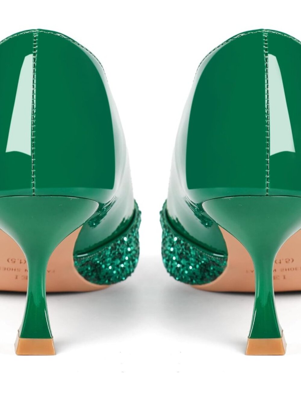 Women's Green Kitten High Heels 2 Inch Sequin Pointed Toe Leather Pumps Shoes - Picture 5 of 6